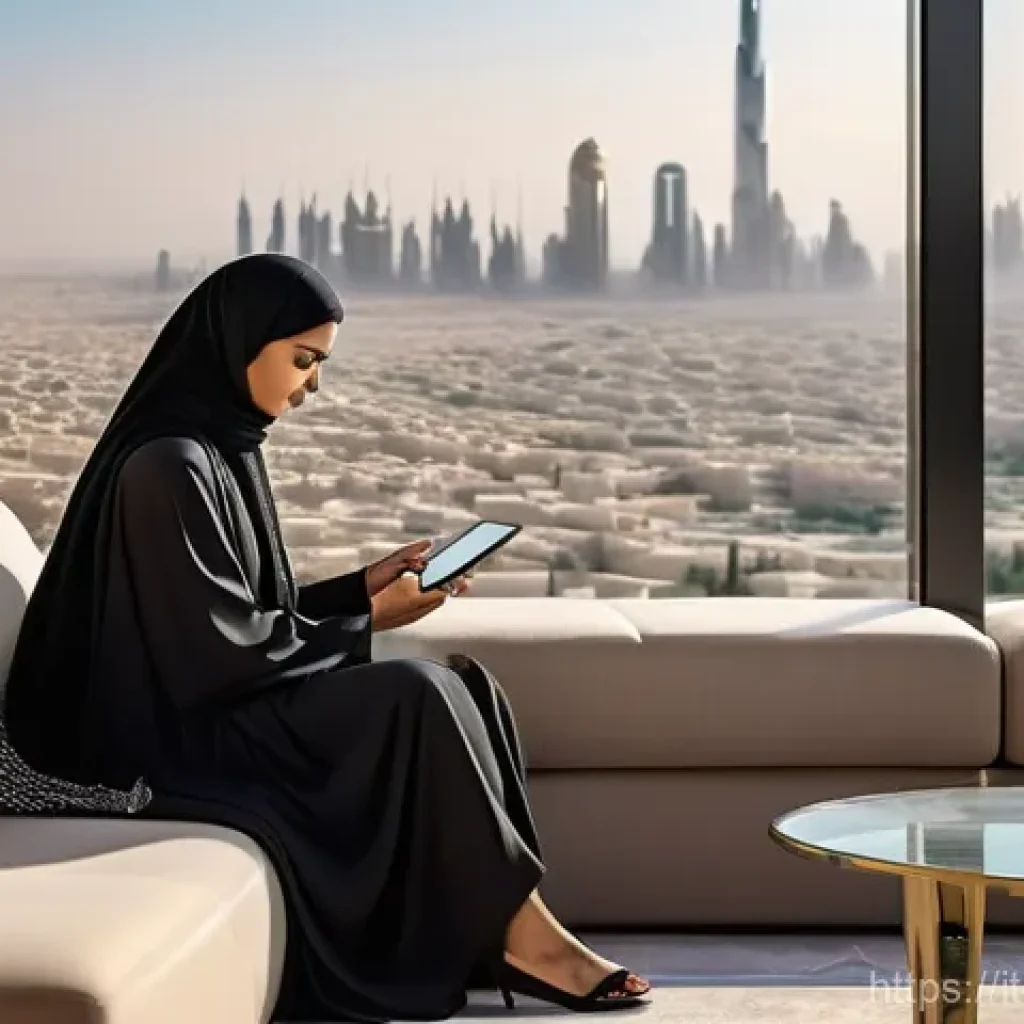 사우디아라비아의 중고차 시장 동향 - **Prompt:** A discerning Saudi woman, elegantly dressed in an abaya, sits comfortably in a modern, s...