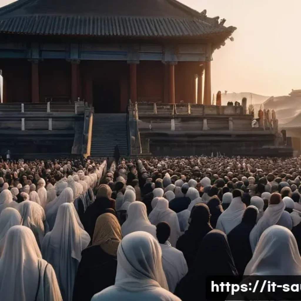 하즈와 우므라 순례의 차이점 - **Prompt:** A vast crowd of diverse people from all over the world, united in purpose, moving in a c...