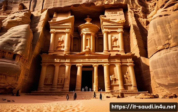 사우디아라비아 유적지 마단 살리흐 디리야 유적 - An ancient Nabatean city carved into sandstone cliffs at sunset, featuring monumental tomb facades w...