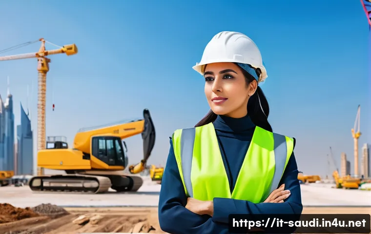 사우디아라비아의 여성 권리 변화 - A professional Saudi Arabian woman engineer wearing smart business attire and safety gear, confident...