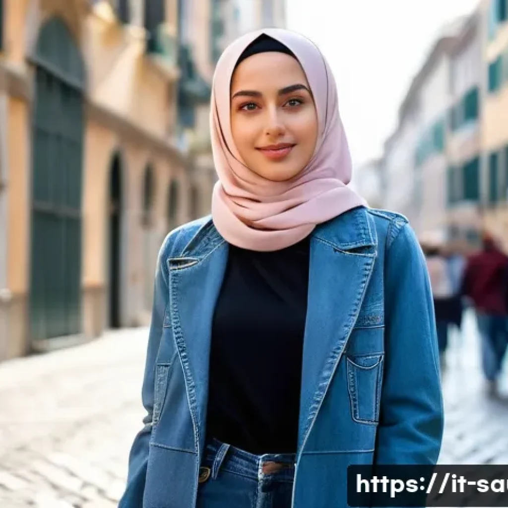히잡 착용 규칙과 구매처 - A stylish young Italian woman wearing a lightweight pastel-colored hijab made of breathable cotton f...