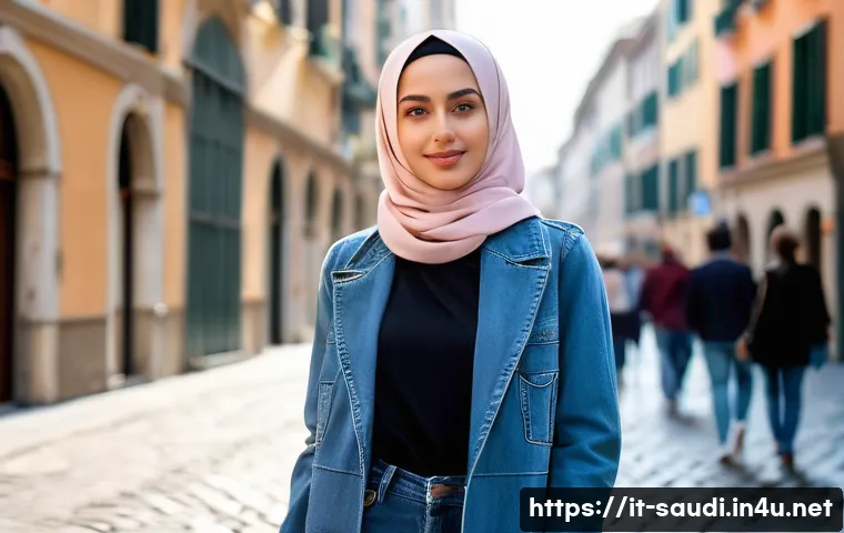 히잡 착용 규칙과 구매처 - A stylish young Italian woman wearing a lightweight pastel-colored hijab made of breathable cotton f...