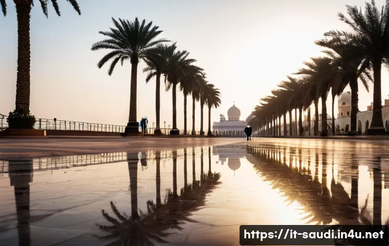 사우디아라비아의 기후와 계절별 여행 추천 - A wide panoramic scene where the desert meets the Red Sea at golden hour: sweeping ochre sand dunes ...