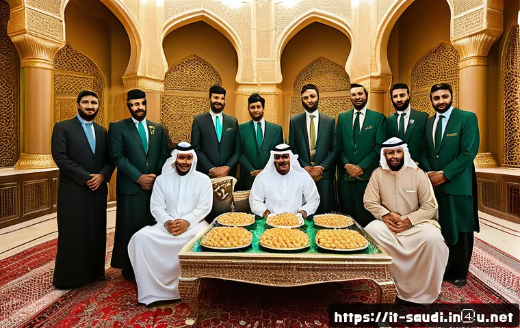 사우디아라비아 결혼문화와 관습 - A warm and intimate Majlis gathering in Saudi Arabia, showing a traditional reception room filled wi...