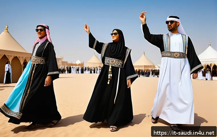 사우디아라비아의 민족 구성 - A vibrant scene at the Janadriyah Festival in Saudi Arabia featuring a diverse group of men and wome...