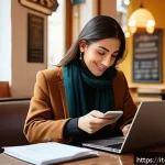 Home 22 사우디아라비아 여행 준비 비자 항공편 숙소 정보 - A modern traveler using a smartphone app to apply for an electronic visa to Saudi Arabia, sitting at...
