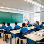 Home 23 사우디아라비아에서의 국제학교 및 교육 환경 - A modern international school classroom in Riyadh, Saudi Arabia, showcasing a diverse group of stude...